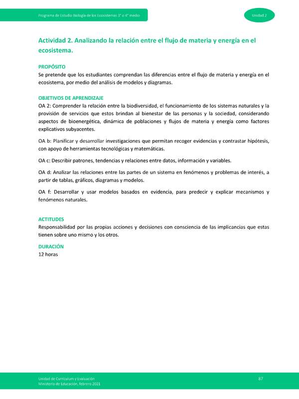 Actividad 2: Analizando la relación entre el flujo de materia y energía en el ecosistema