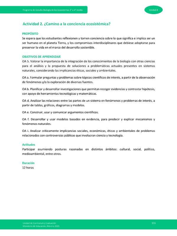 Actividad 2: ¿Camino a la conciencia ecosistémica?