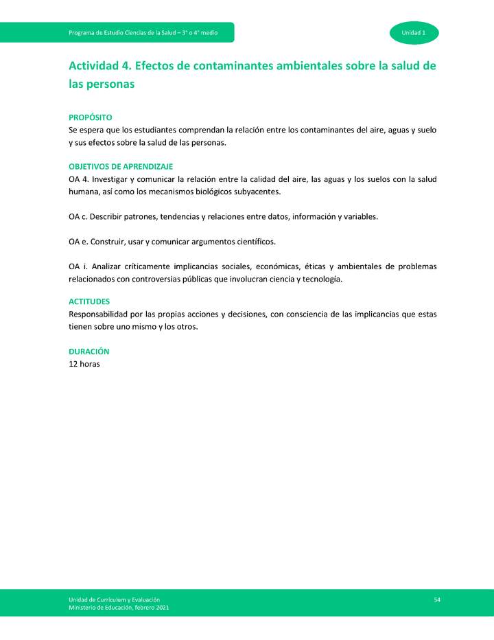 Actividad 4: Efectos de contaminantes ambientales sobre la salud de las personas.