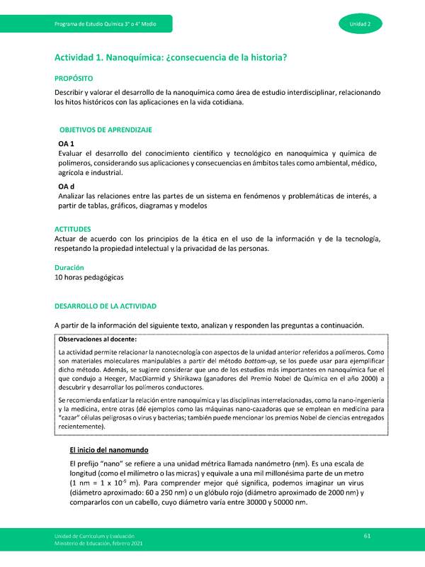 Actividad 1 - Nanoquímica: ¿consecuencia de la historia?