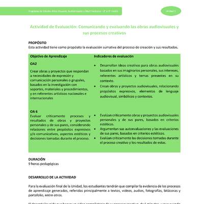 Actividad de evaluación: Comunicando y evaluando las obras audiovisuales y sus procesos creativos