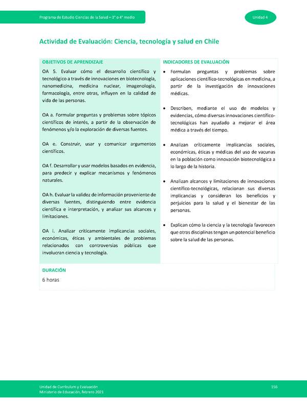 Actividad de evaluación: Ciencia, tecnología y salud en Chile