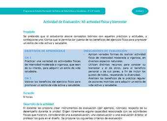 Actividad de evaluación Unidad 1: Mi actividad física y bienestar