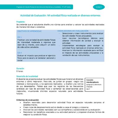 Actividad de evaluación Unidad 3: Mi actividad física realizada en diversos entornos