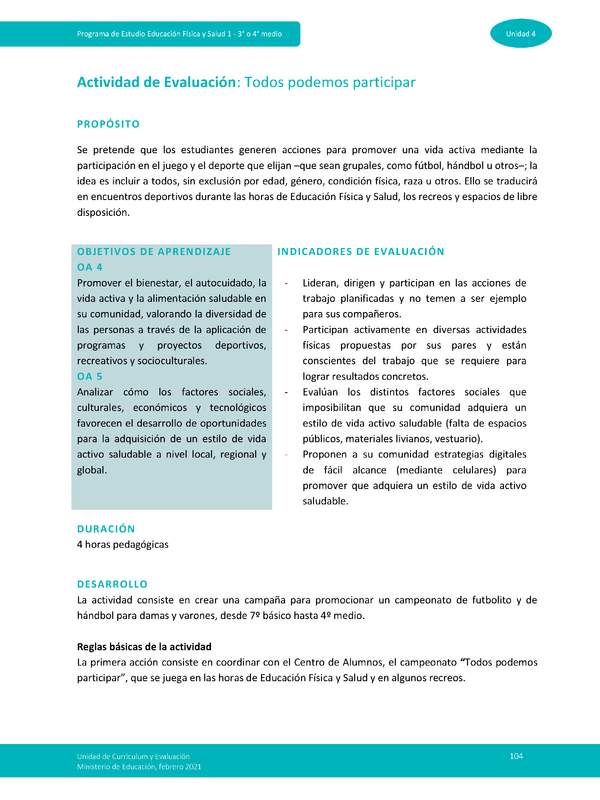 Actividad de evaluación Unidad 4: Todos podemos participar