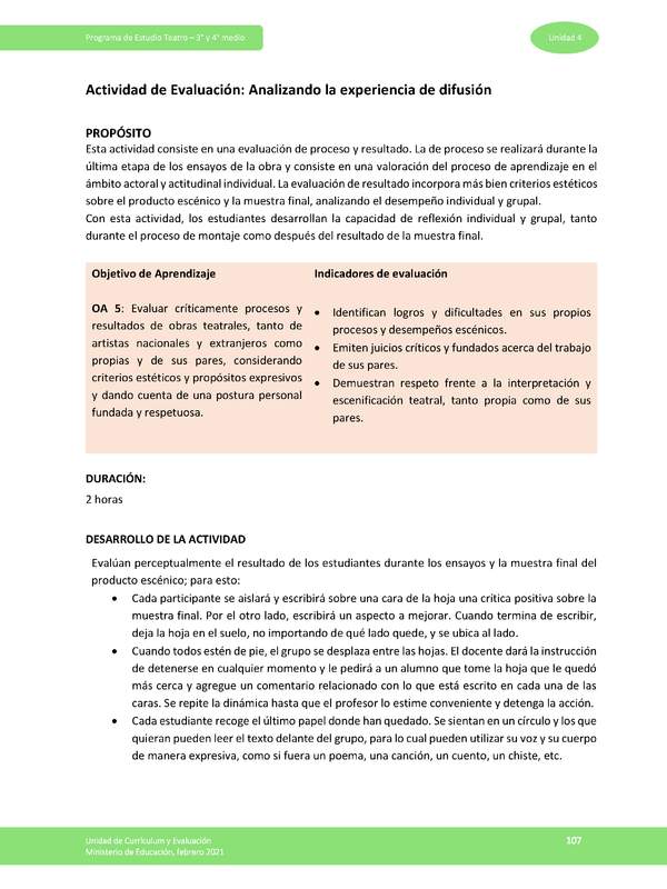 Actividad de evaluación: Analizando la experiencia de difusión