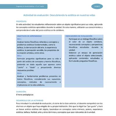 Actividad de evaluación: Descubriendo la estética en nuestras vidas