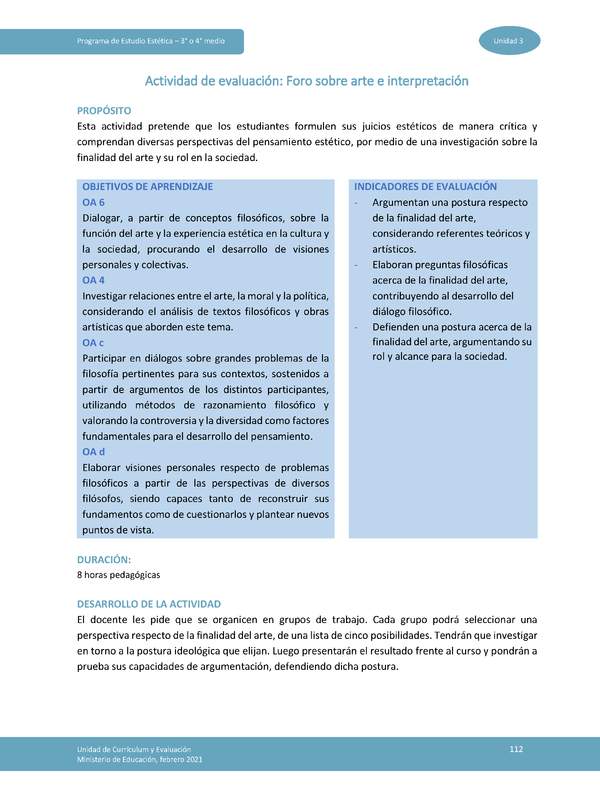 Actividad de evaluación. Foro sobre Arte e interpretación