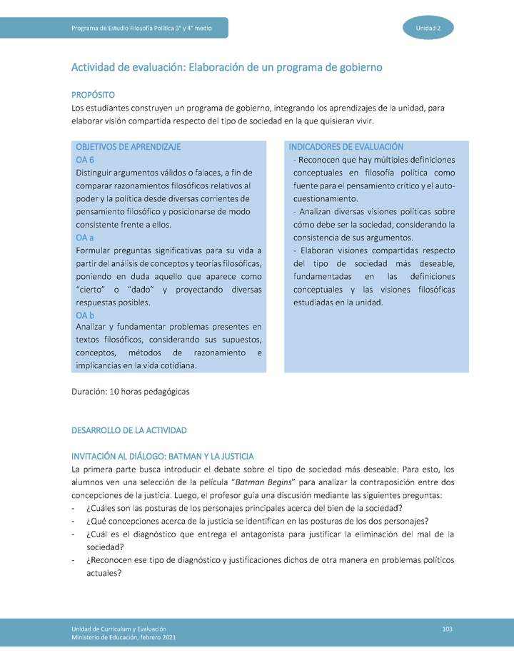 Actividad de evaluación: Elaboración de un programa de gobierno