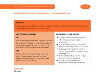 Actividad de Evaluación: Analicemos un texto especializado