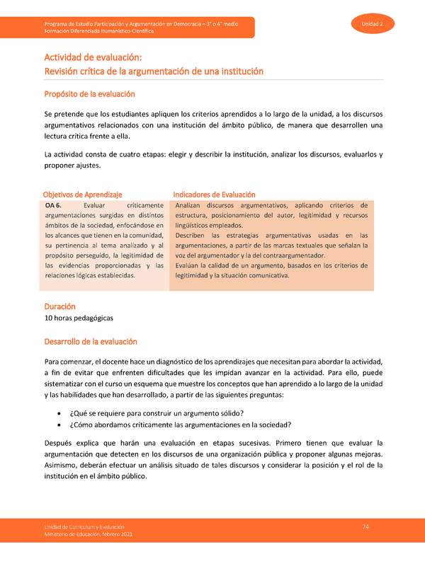 Actividad de evaluación: Revisión crítica de la argumentación de una institución