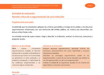 Actividad de evaluación: Revisión crítica de la argumentación de una institución