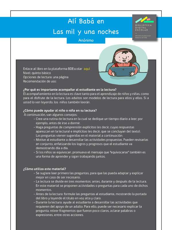 Plan lector 5° básico Alí babá y los cuarenta ladrones