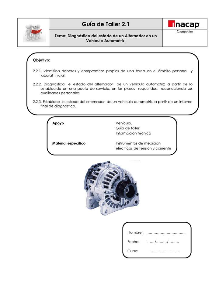 Guía Taller 2.1 Alternador pruebas en vehículo