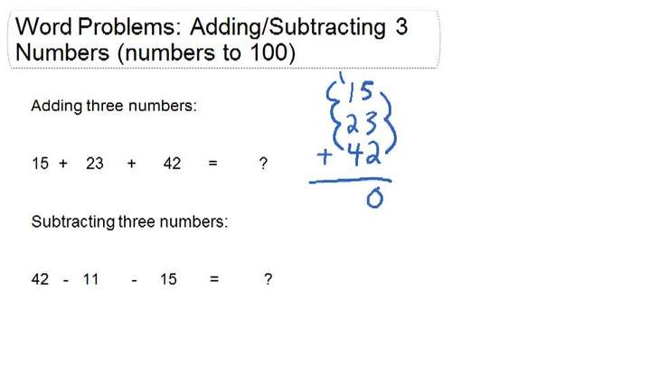 Problemas verbales: sumar / restar 3 números: descripción general