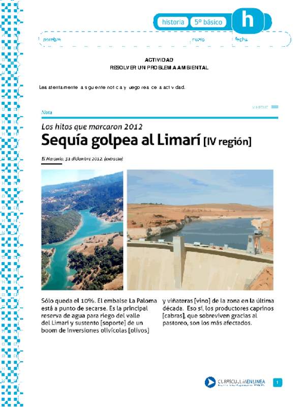 Actividad sobre embalse de Limarí