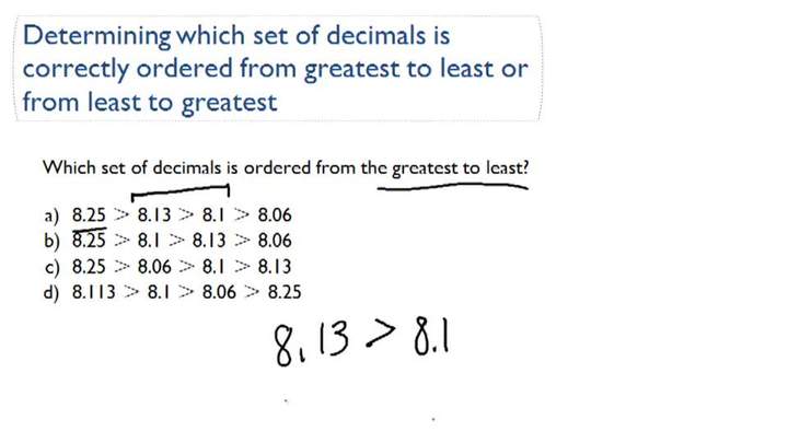 Determinar qué conjunto de decimales se ordena correctamente por valor