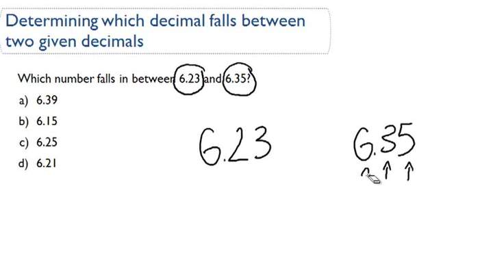 Determinar qué decimal cae entre dos decimales dados