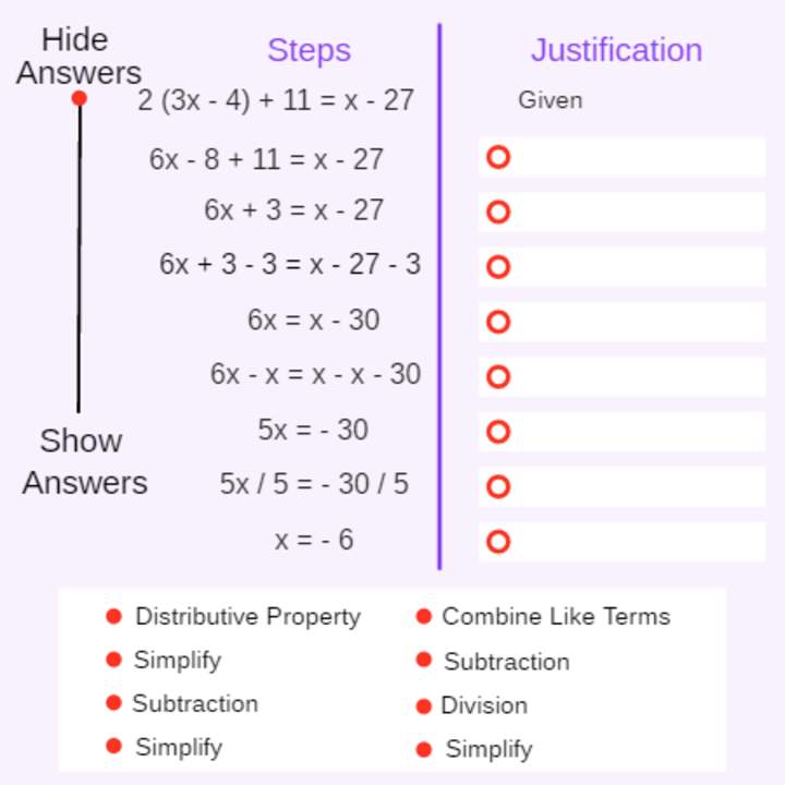 Propiedades de igualdad y congruencia: justificación de pasos algebraicos