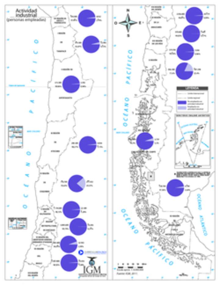 Mapa actividad industrial Chile color