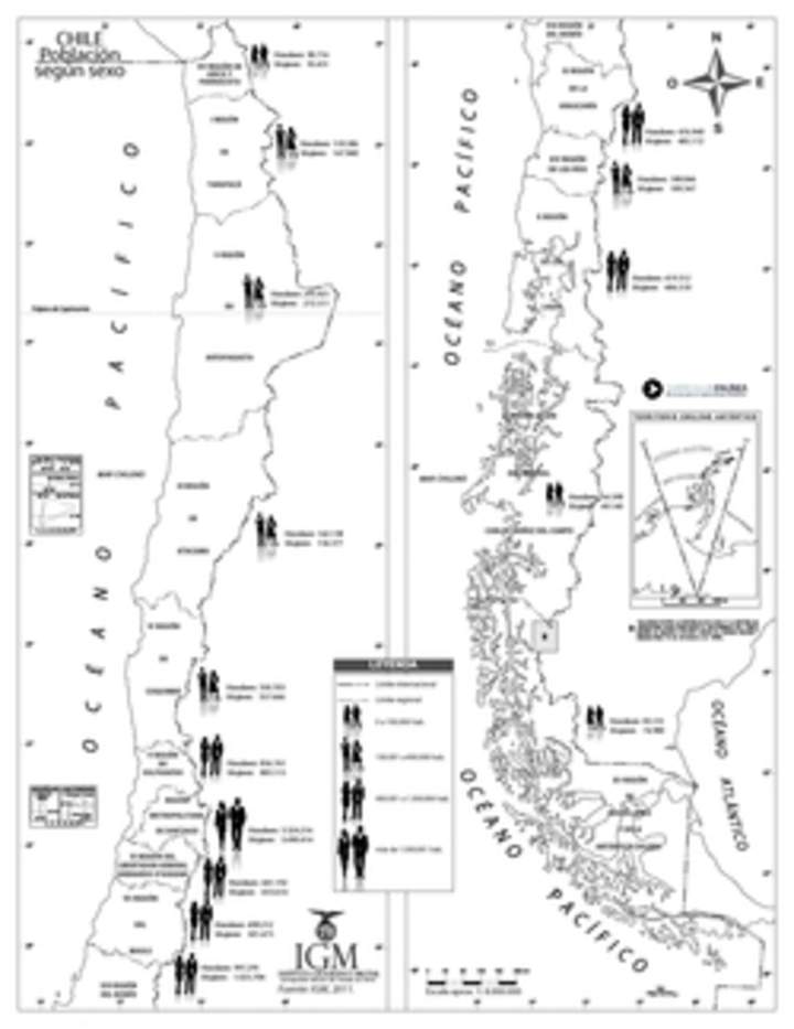 Mapa población de Chile según sexo