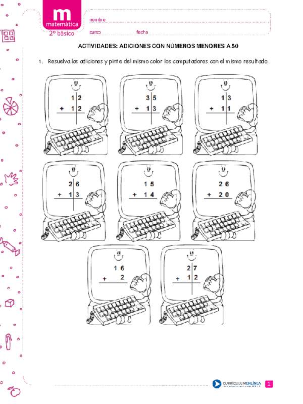 Adiciones con números menores a 50