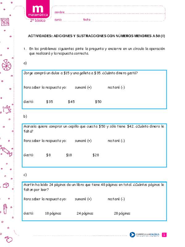 Adiciones y sustracciones con números menores a 50 (II)