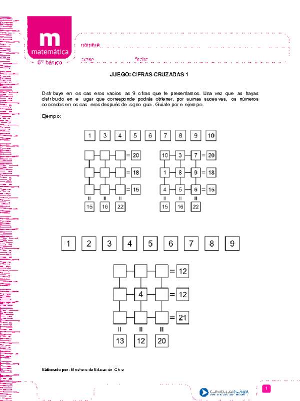 Juego: cifras cruzadas 1