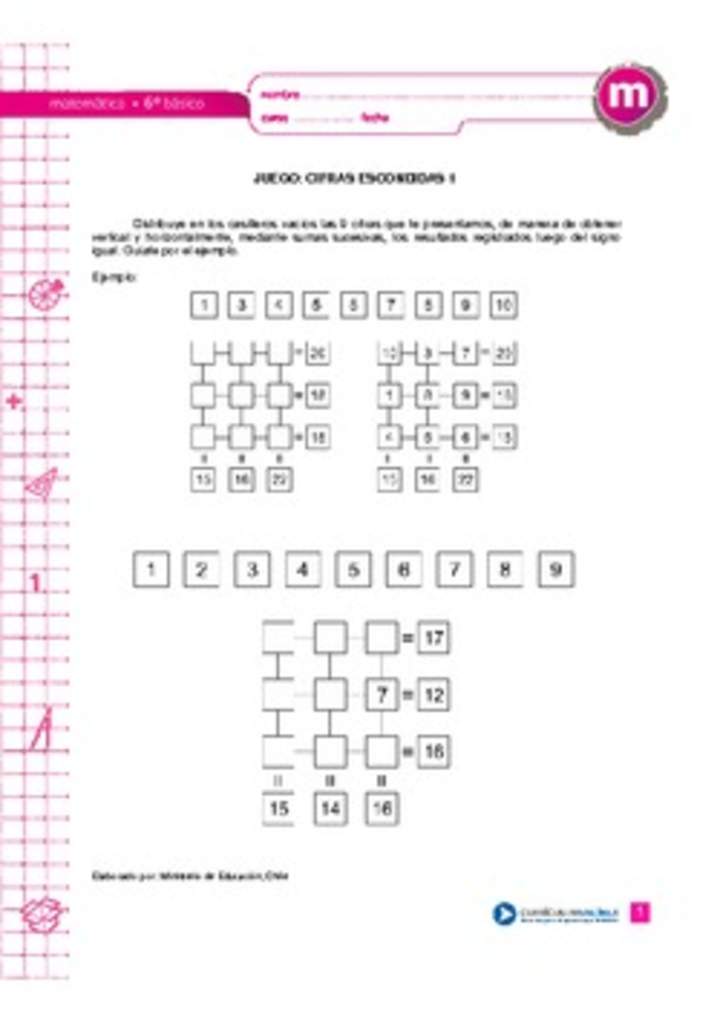 Juego: cifras escondidas 1