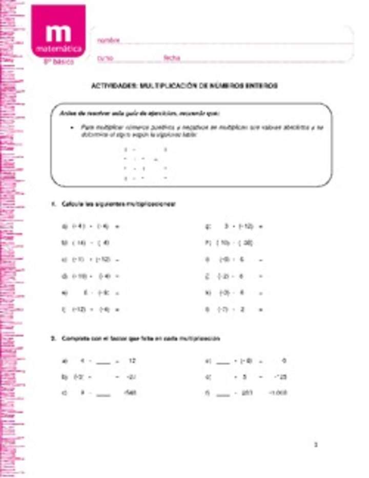 Multiplicación de números enteros