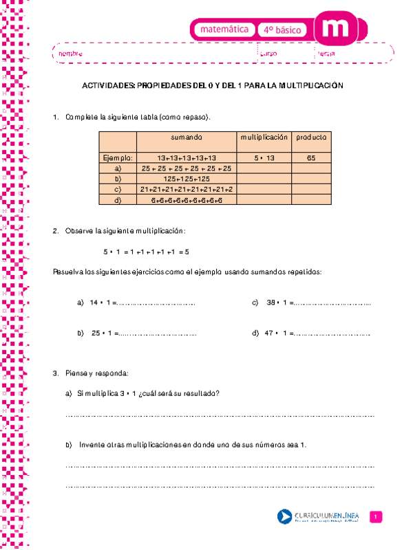 Propiedad del 0 y del 1 en la multiplicación