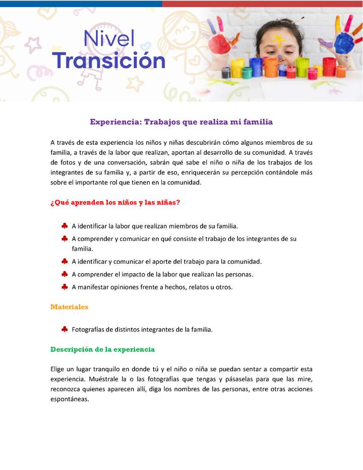 Experiencia Educativa: Trabajos que realiza mi familia