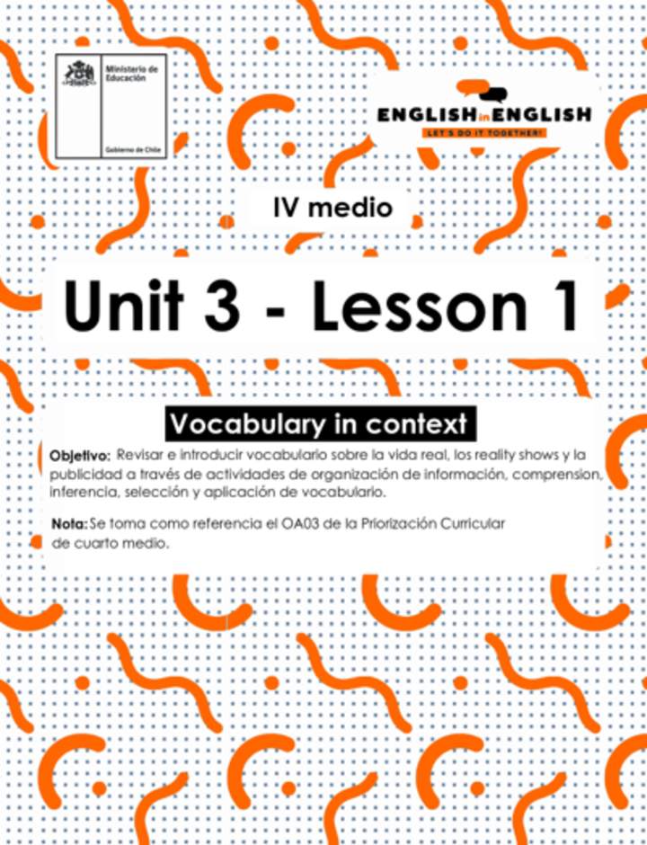 Actividades: 4° medio Unidad 3 - Lesson 1