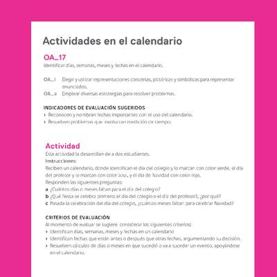 Ejemplo Evaluación Programas - OA17 - Actividades en el calendario