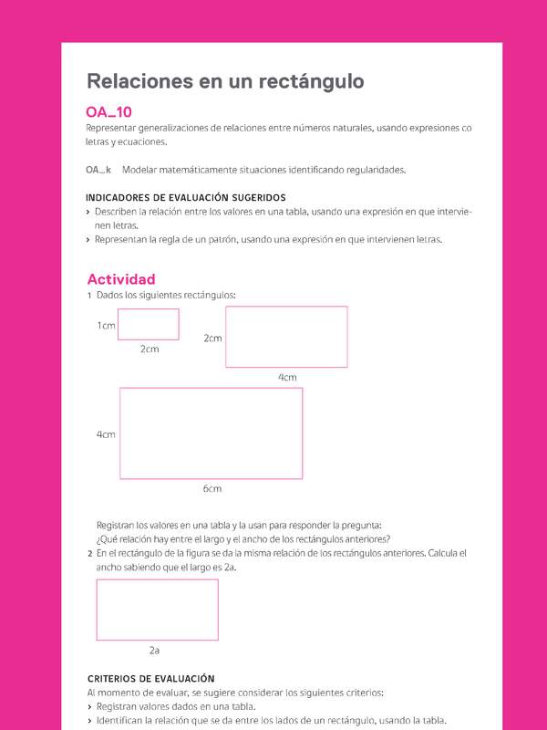 Evaluación Programas - MA06 OA10 - U2 - Relaciones en un rectángulo