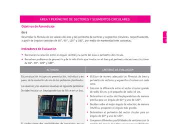 Evaluación Programas - MA1M OA06 - U2 - ÁREA Y PERÍMETRO DE SECTORES Y SEGMENTOS CIRCULARES