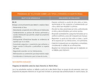 Evaluación Programas - LE1M OA21 - U1 - PROGRAMA DE TELEVISIÓN SOBRE LOS TIPOS LITERARIOS EN MARTÍN RIVAS