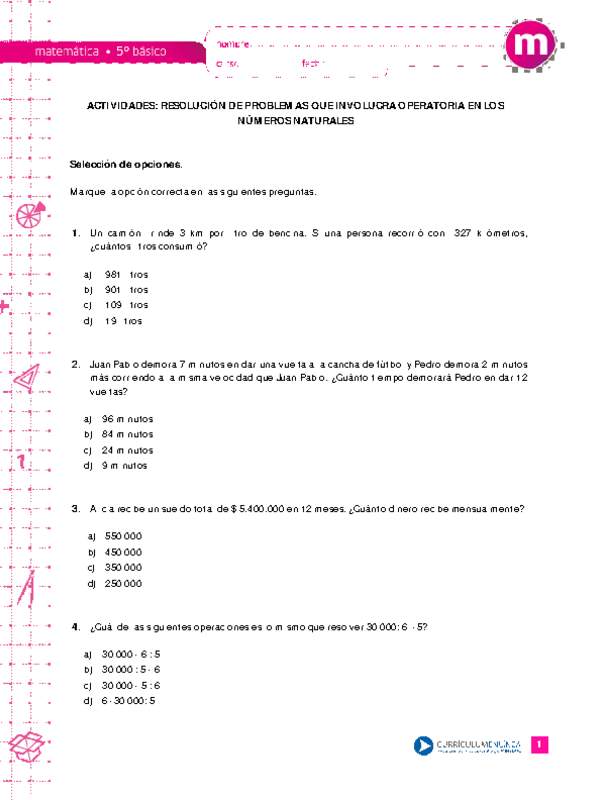 Resolución de problemas que involucra operatoria en los números naturales