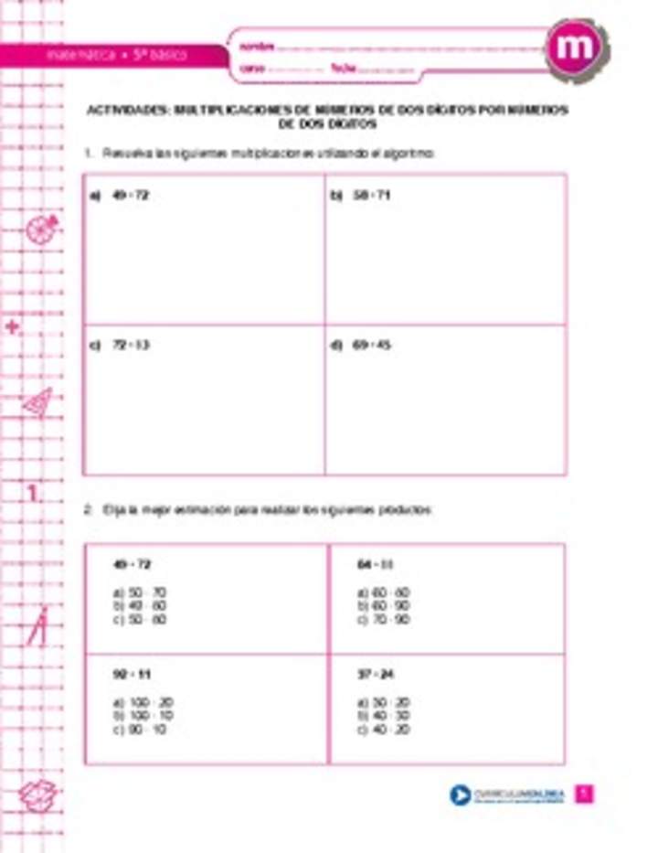 Multiplicaciones de números de dos dígitos por números de dos dígitos