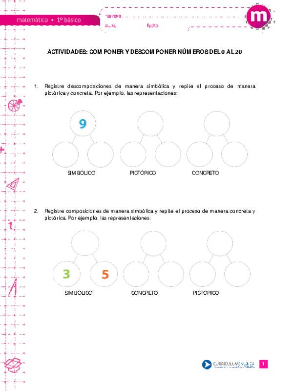 Componer y descomponer números del 0 al 20