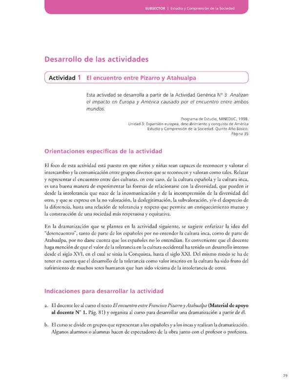 Actividad de Educación Ciudadana: Historia, Geografía y Ciencias Sociales 5º básico - El encuentro entre Pizarro y Atahualpa