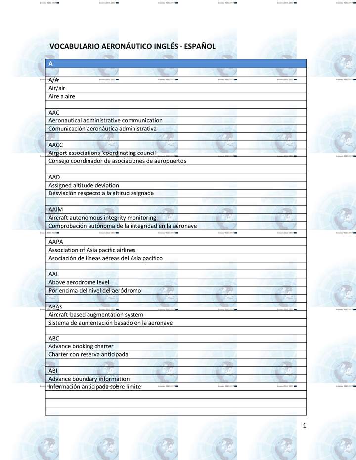 Vocabulario aeronáutico inglés-español – DGAC