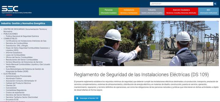 Superintendencia de Electricidad y Combustible (SEC). Reglamentos: