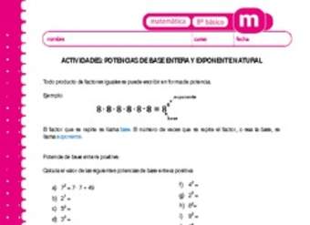 Potencias de base entera y exponente natural