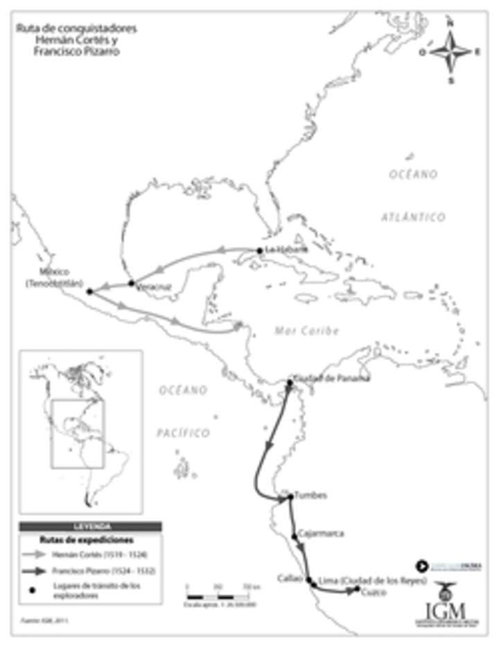 Ruta de conquistadores. Hernán Cortés y Francisco Pizarro