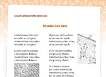 Comprensión y vocabulario El señor Don Gato