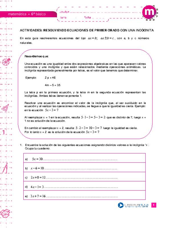 Resolviendo ecuaciones de primer grado con una incógnita