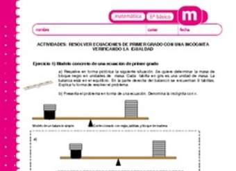 Resolver ecuaciones de primer grado con una incógnita verificando la igualdad