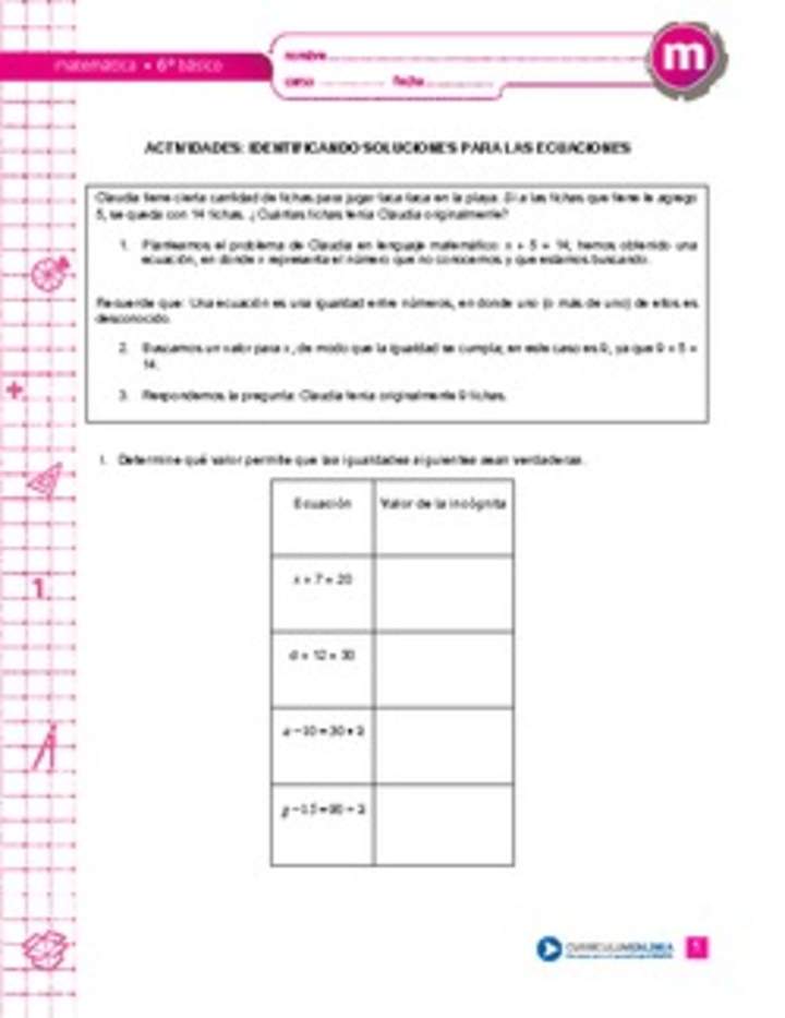 Identificando soluciones para las ecuaciones