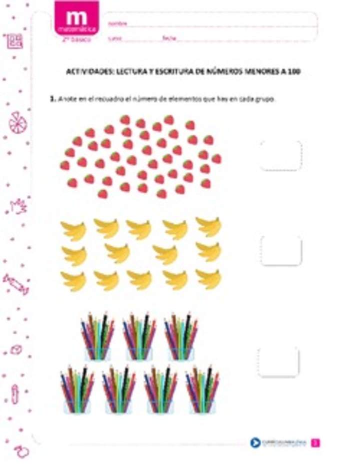 Lectura y escritura de números menores a 100